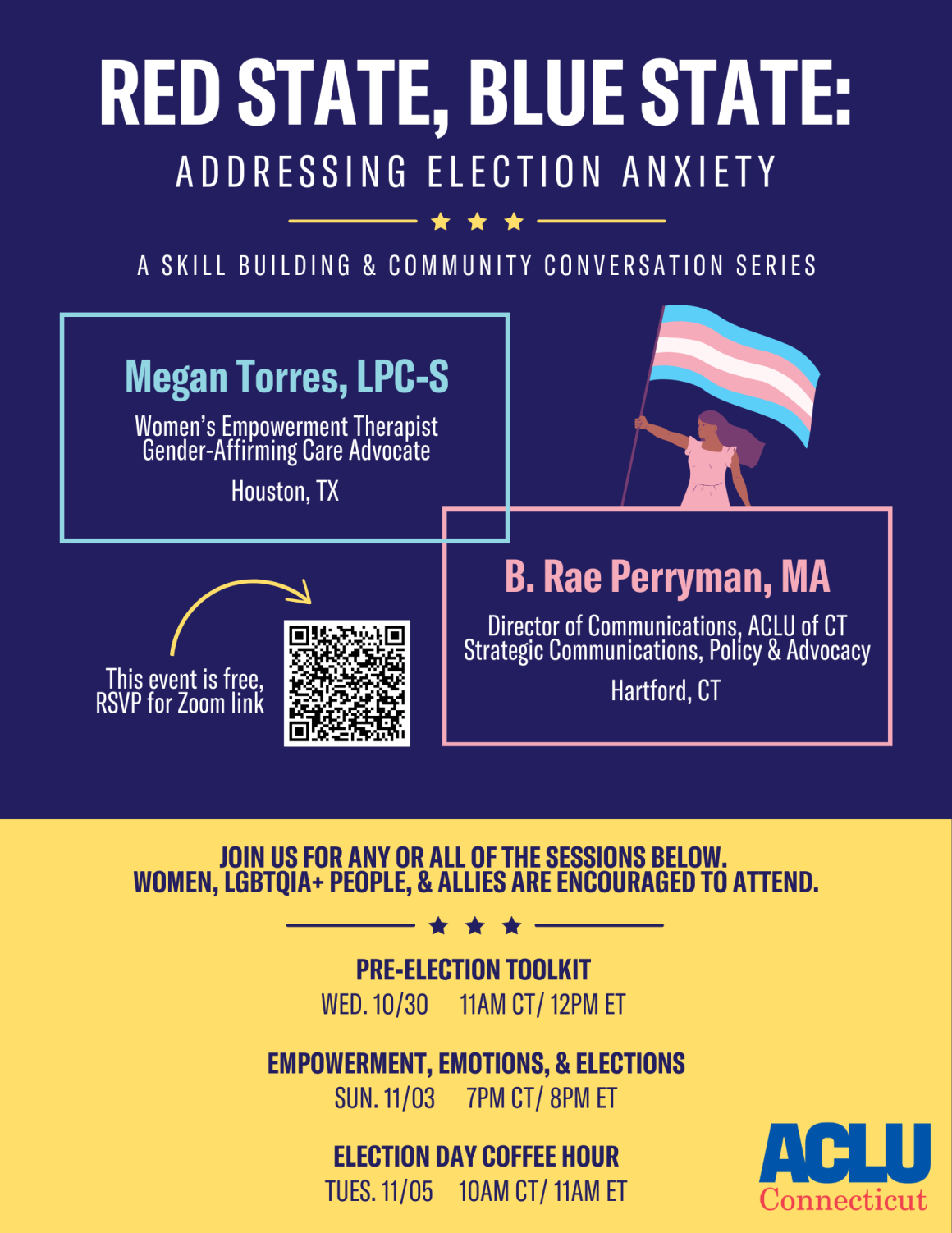 Flyer for the Red State, Blue State Webinar Series.