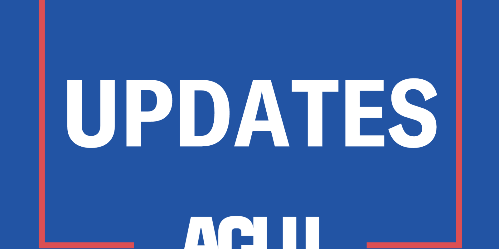 On a blue background, the word "UPDATES" is in the middle of a red lined rectangle with the logo in white in the middle bottom of the square.