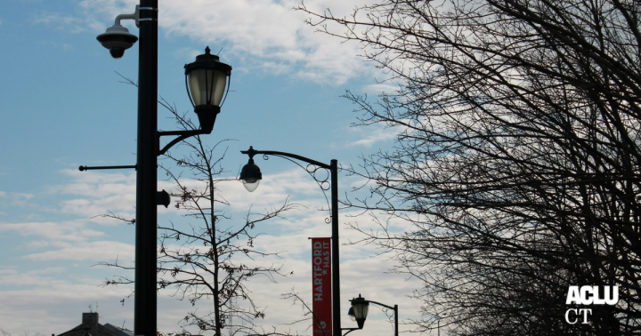 Hartford Connecticut street surveillance camera and Hartford Has It red sign