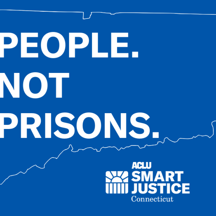ACLU of Connecticut / ACLU-CT Smart Justice outline of state of Connecticut and "People. Not Prisons." 