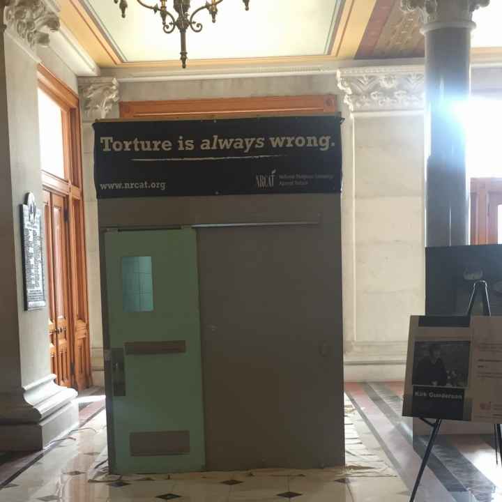 Image of replica solitary confinement cell for &quot;inside the box&quot; exhibit at Connecticut state capitol building